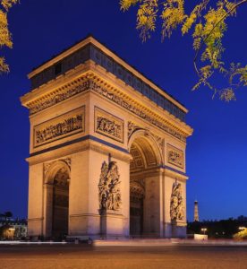 Arc-de-triomphe-and-eiffel-town-in-the-fore-ground-by-night
