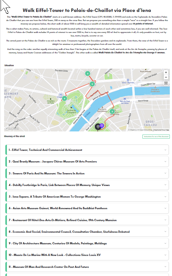 Carte de l'itinéraire de la promenade auto-guidée